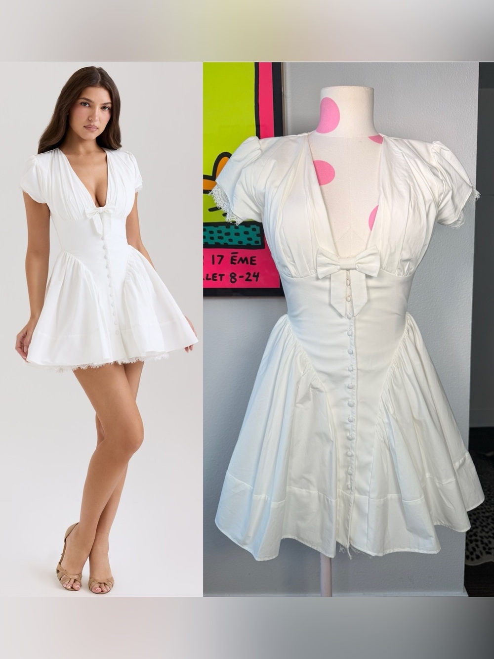 House‎ Of CB Emiliana White Stretch Cotton Plunge Mini Dress XS